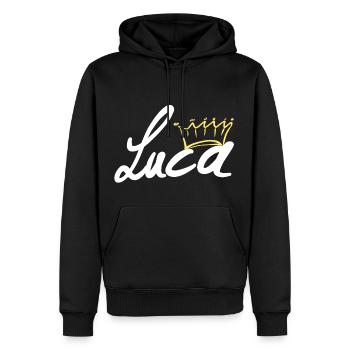 Krone Name Namensschild Luca - Männer Premium Bio Hoodie - Schwarz - Vorne - Nico (187cm)