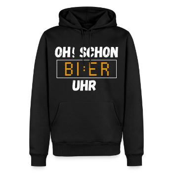Oh schon Bier Uhr. Lustiger Spruch Party Geschenk - Männer Premium Bio Hoodie - Schwarz - Vorne - Nico (187cm)