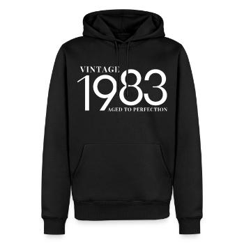 Legende von 1983 - Männer Premium Bio Hoodie - Schwarz - Vorne - Nico (187cm)