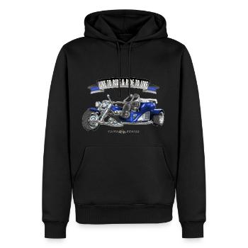 LIVE TO RIDE & RIDE TO LIVE (BLAU-SILBER) - Männer Premium Bio Hoodie - Schwarz - Vorne - Nico (187cm)