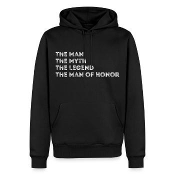 L’homme Le mythe La légende L’homme d’honneur - Sweat à capuche Premium bio Homme - noir - Devant - Nico (187cm)
