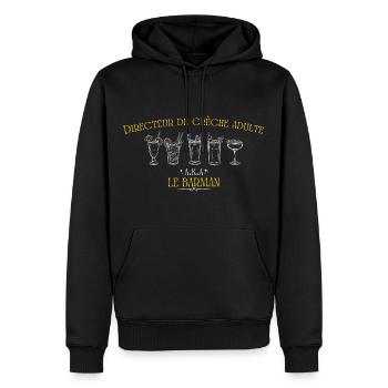 Barman | Directeur de crèche adulte | Humour bar - Sweat à capuche Premium bio Homme - noir - Devant - Nico (187cm)