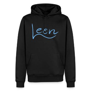 Name Namensschild Leon - Männer Premium Bio Hoodie - Schwarz - Vorne - Nico (187cm)