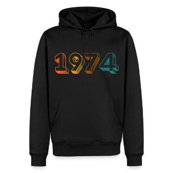 vintage 1974 - Men’s Premium Organic Hoodie - black - Front - Nico (187cm)