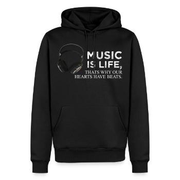 Kopfhöhrer Herzschlag Music is Life - Männer Premium Bio Hoodie - Schwarz - Vorne - Nico (187cm)