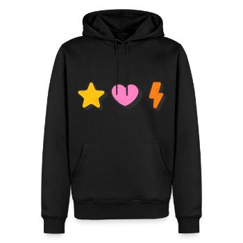 Vibrant Retro Shapes of Star, Heart and Lightening - Men’s Premium Organic Hoodie - black - Front - Nico (187cm)