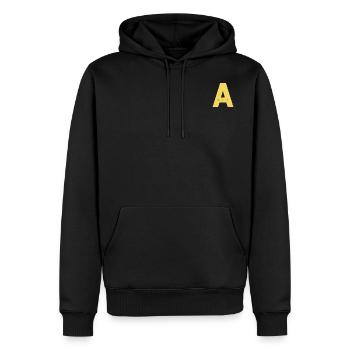 Andratx Buchstabe A | Trend auf Mallorca gold - Männer Premium Bio Hoodie - Schwarz - Vorne - Nico (187cm)