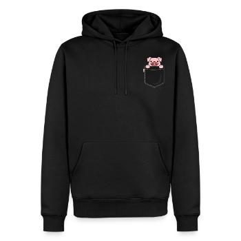 Cute pig in breast pocket piggy gift - Men’s Premium Organic Hoodie - black - Front - Nico (187cm)
