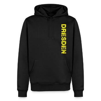 Dresden - Männer Premium Bio Hoodie - Schwarz - Vorne - Nico (187cm)