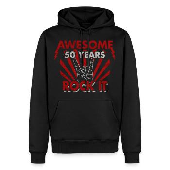 50e anniversaire 50 ans cadeau HEAVY METAL - Sweat à capuche Premium bio Homme - noir - Devant - Nico (187cm)