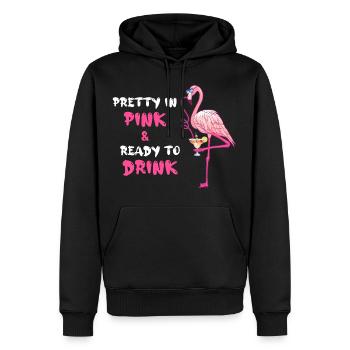 Flamingo Pretty In Pink And Ready To Drink - Männer Premium Bio Hoodie - Schwarz - Vorne - Nico (187cm)