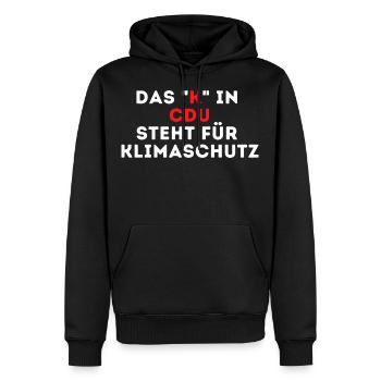 Das K in CDU steht für Klimaschutz - Männer Premium Bio Hoodie - Schwarz - Vorne - Nico (187cm)
