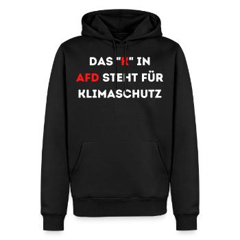 Das K in AFD steht für Klimaschutz - Männer Premium Bio Hoodie - Schwarz - Vorne - Nico (187cm)