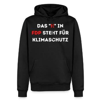 Das K in FDP steht für Klimaschutz - Männer Premium Bio Hoodie - Schwarz - Vorne - Nico (187cm)