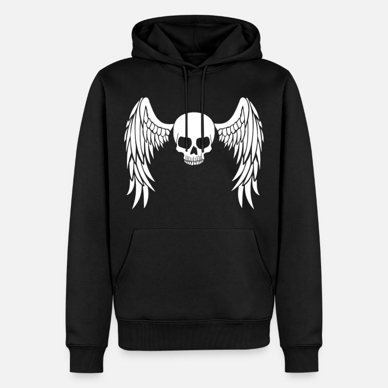 Crâne ailé blanc - Sweat à capuche Premium bio Homme - noir