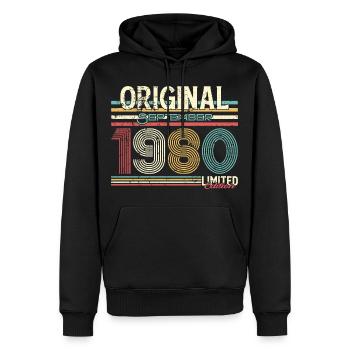 Retro September 1980 Limited Edition - Männer Premium Bio Hoodie - Schwarz - Vorne - Nico (187cm)