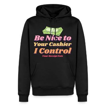Seien Sie nett zu Ihrem Kassierer - Männer Premium Bio Hoodie - Schwarz - Vorne - Nico (187cm)