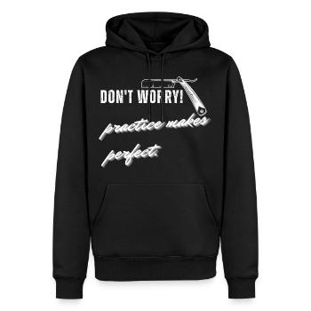 Lustige Übung mit dem Rasierer des Friseurs macht den perfekten Haarschnitt. - Männer Premium Bio Hoodie - Schwarz - Vorne - Nico (187cm)