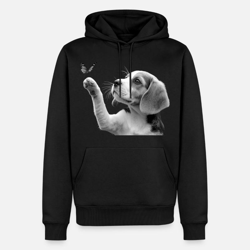 Chiot beagle et papillon - Sweat à capuche Premium bio Homme - noir