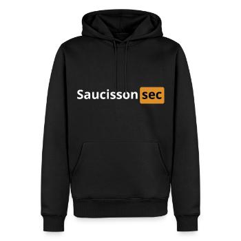 Saucisson Sec | logo porno | cadeau beauf - Sweat à capuche Premium bio Homme - noir - Devant - Nico (187cm)