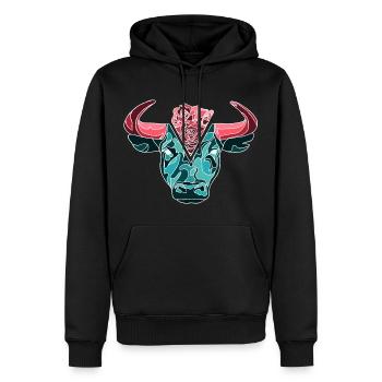 Taureau avec des roses - Sweat à capuche Premium bio Homme - noir - Devant - Nico (187cm)