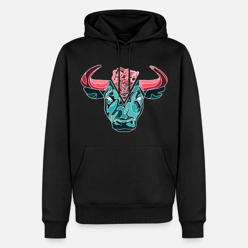Taureau avec des roses - Sweat à capuche Premium bio Homme - noir