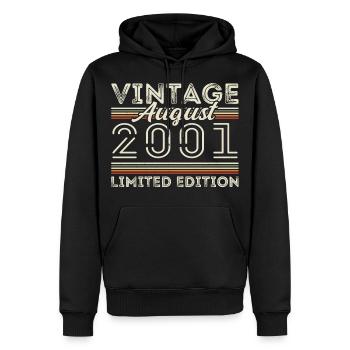 Août 2001 Légende depuis Août 2001 Millésime 2001 - Sweat à capuche Premium bio Homme - noir - Devant - Nico (187cm)