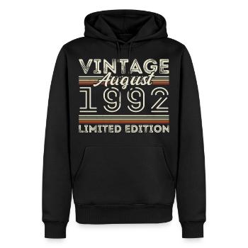 Août 1992 Légende depuis Août 1992 Millésime 1992 - Sweat à capuche Premium bio Homme - noir - Devant - Nico (187cm)