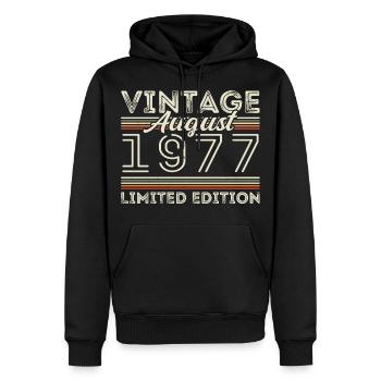 Août 1977 Légende depuis août 1977 Millésime 1977 - Sweat à capuche Premium bio Homme - noir - Devant - Nico (187cm)