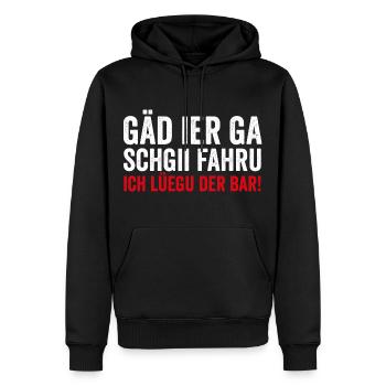 ICH LÜEGU DER BAR! - Männer Premium Bio Hoodie - Schwarz - Vorne - Nico (187cm)