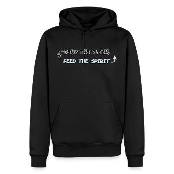 Flesh and Spirit: Deny One, Feed the Other - Men’s Premium Organic Hoodie - black - Front - Nico (187cm)