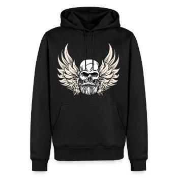 Totenkopf mit Flügel - Engelsflügel - Männer Premium Bio Hoodie - Schwarz - Vorne - Nico (187cm)