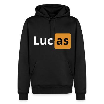 Cadeau pour Lucas | logo porno | cadeau beauf - Sweat à capuche Premium bio Homme - noir - Devant - Nico (187cm)