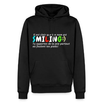 Ton nom est Smiling - Sweat à capuche Premium bio Homme - noir - Devant - Nico (187cm)