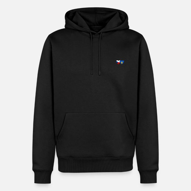 République tchèque Kosovo Drapeau Coeur - Sweat à capuche Premium bio Homme - noir