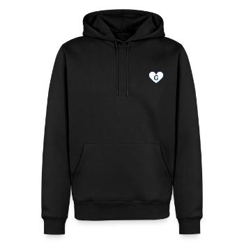 Lettre g cœur sport tendance bleu - idée cadeau - Sweat à capuche Premium bio Homme - noir - Devant - Nico (187cm)
