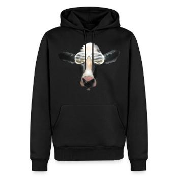 Kanye Kow Shutter Shade Cow with Retro Glasses - Men’s Premium Organic Hoodie - black - Front - Nico (187cm)