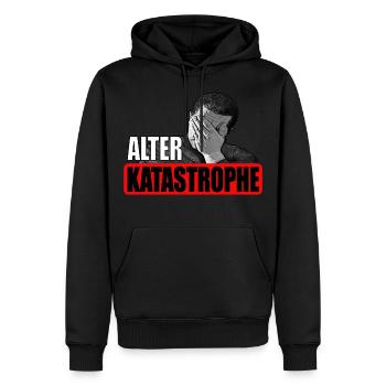 Alter Katastrophe in der Werkstatt mit Buddies. - Männer Premium Bio Hoodie - Schwarz - Vorne - Nico (187cm)