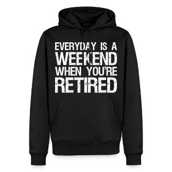 everyday is a weekend when you're retired - Men’s Premium Organic Hoodie - black - Front - Nico (187cm)