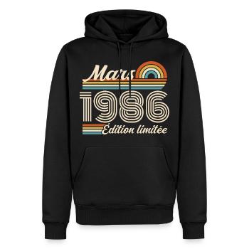 40e Cadeau d’anniversaire - Né en mars 1986 - Sweat à capuche Premium bio Homme - noir - Devant - Nico (187cm)