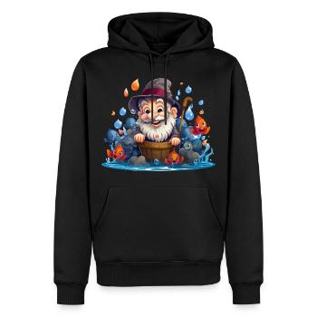 Fröhlicher Fischer mit bunten Fischen - Männer Premium Bio Hoodie - Schwarz - Vorne - Nico (187cm)