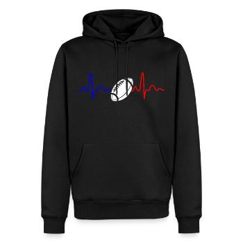 Rugby-Herzschlag-Fan von Rugby Frankreich - Männer Premium Bio Hoodie - Schwarz - Vorne - Nico (187cm)