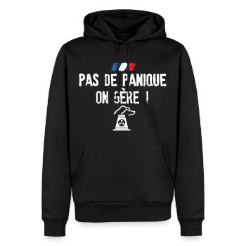 Pas de panique on gère les centrales - Sweat à capuche Premium bio Homme - noir - Devant - Nico (187cm)