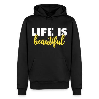 la vie est belle - Sweat à capuche Premium bio Homme - noir - Devant - Nico (187cm)