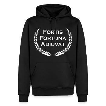 Fortis Fortuna Adiuvat - lateinisches Sprichwort - Männer Premium Bio Hoodie - Schwarz - Vorne - Nico (187cm)
