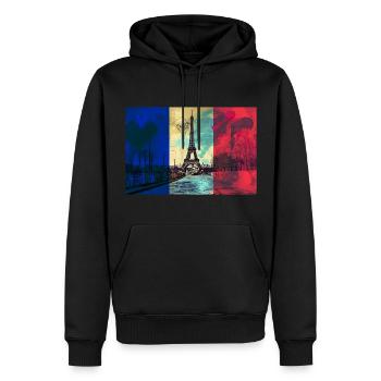 Paris Skyline Tour Eiffel France Drapeau Drapeau - Sweat à capuche Premium bio Homme - noir - Devant - Nico (187cm)