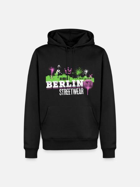 Berlin Skyline Ville Allemagne Graffiti Art - Sweat à capuche Premium bio Homme - noir