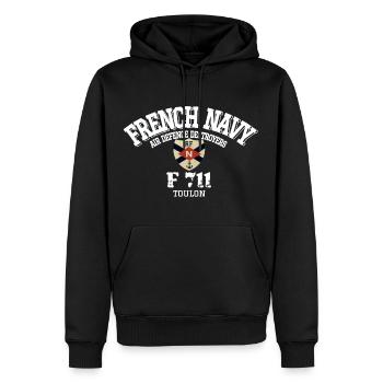 French Navy F 711 Toulon coul - Sweat à capuche Premium bio Homme - noir - Devant - Nico (187cm)