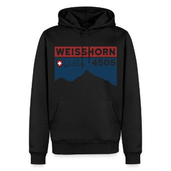 Weisshorn Valais High Altitude Tour Souvenir Mountain Guide Tour - Men’s Premium Organic Hoodie - black - Front - Nico (187cm)