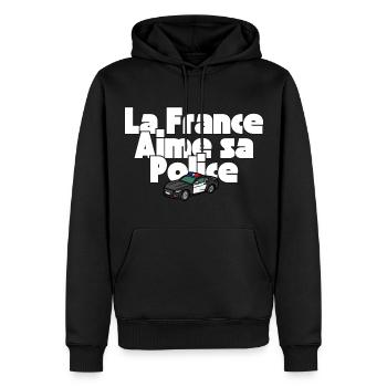 La France Aime Sa Police - Sweat à capuche Premium bio Homme - noir - Devant - Nico (187cm)